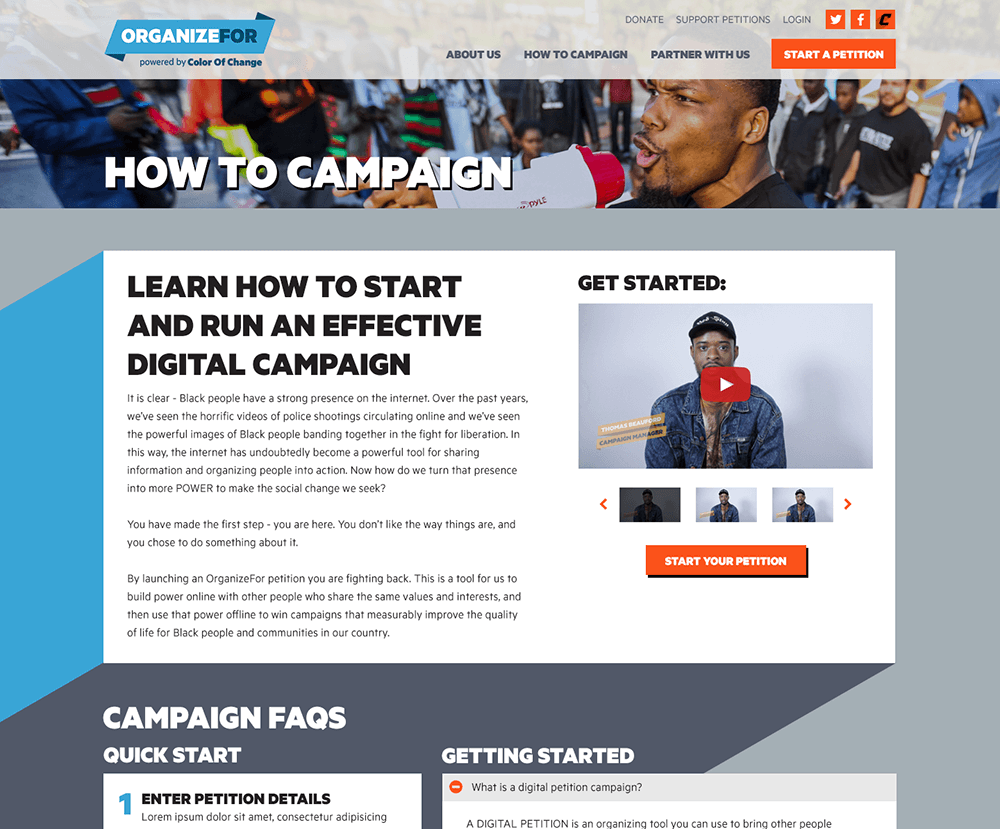 OrganizeFor's How to Campaign page