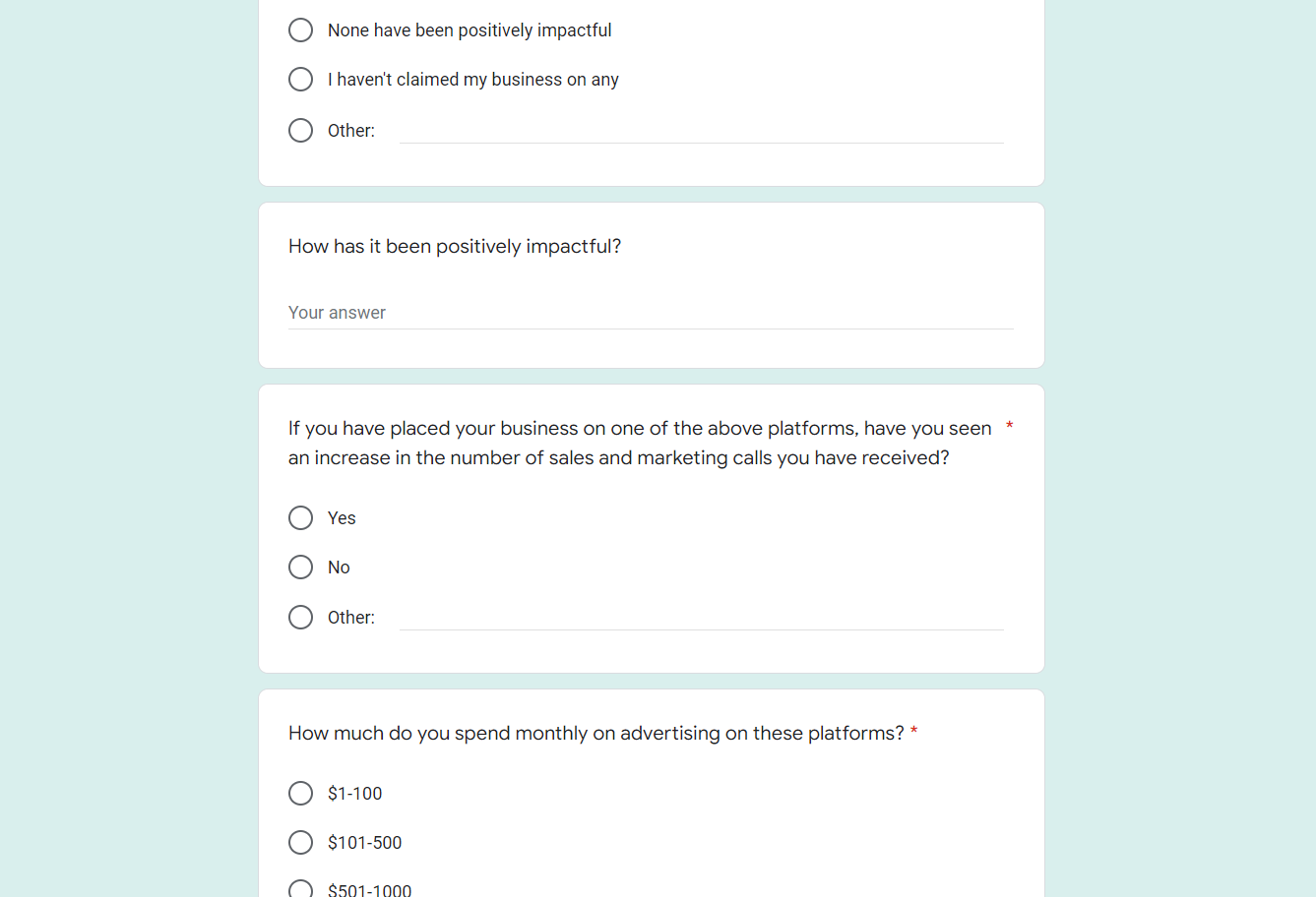 The survey I sent out to collect insights