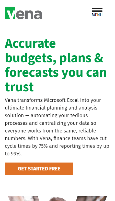 Mobile version of Vena's website