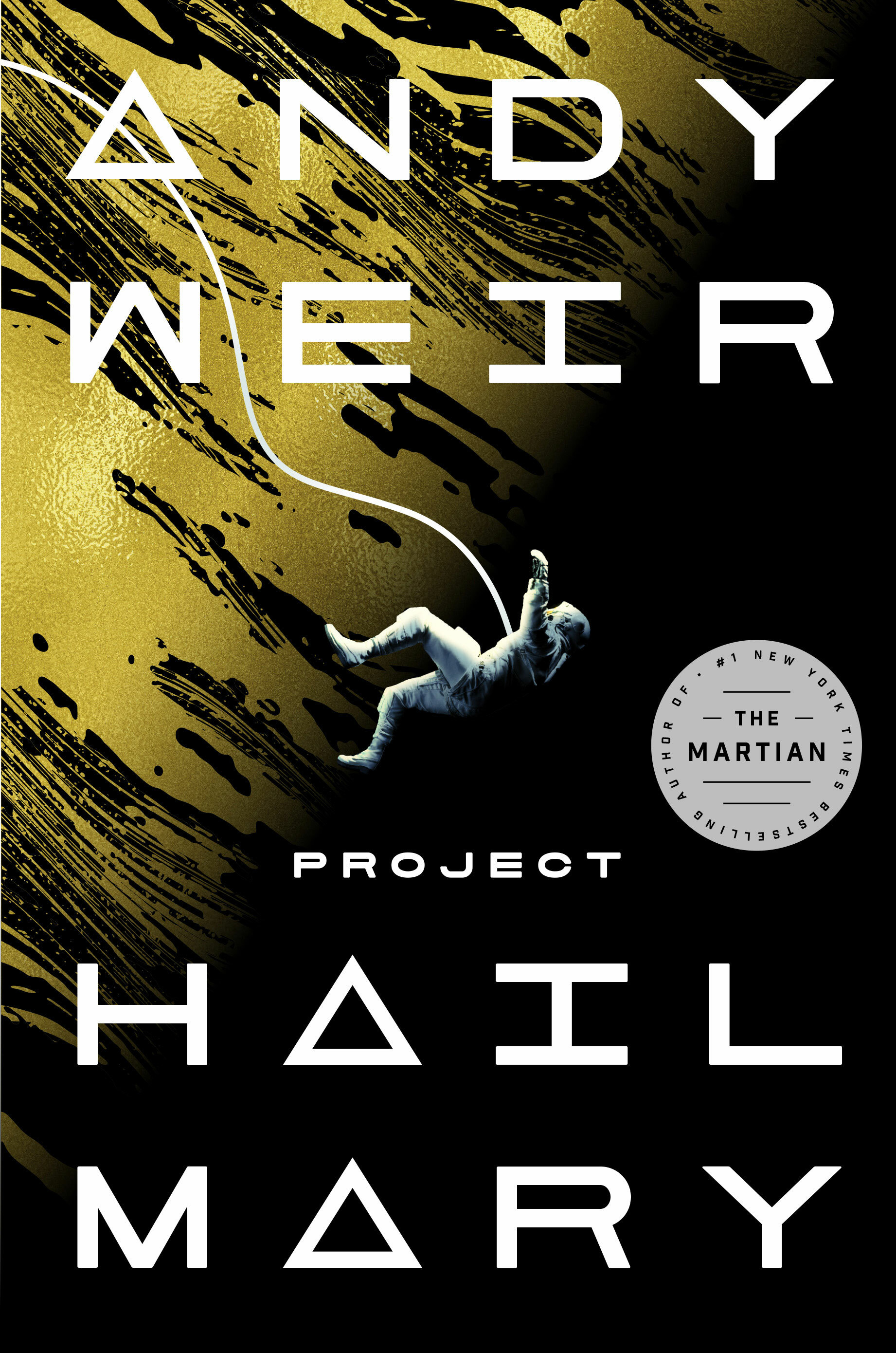 A book cover with the title Project Hail Mary in white text on a black and yellow background.