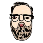Illustrated portrait of Mike Monteiro showing his characteristic beard and glasses.