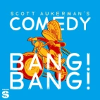 Scott Aukerman's Comedy Bang Bang podcast logo with cartoon character illustration