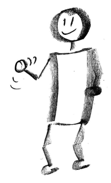 A pencil sketch of a stick figure waving