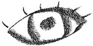 A pencil sketch of an open eye with a round pupil and short lashes, symbolizing observation, vision, or user insight.